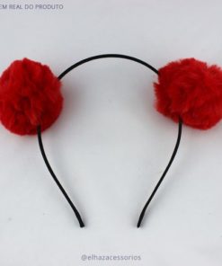 Tiara Arquinho Pompom Poliana Kawaii Ursinho - Vermelho