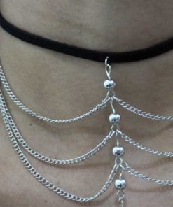 Choker Gargantilha De Camurça Preta Com Correntes