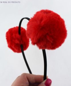 Tiara Arquinho Pompom Poliana Kawaii Ursinho - Vermelho