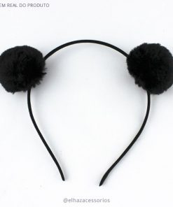 Tiara Pom-pom Novela Carinha De Anjo Kawaii Ursinho- Preto