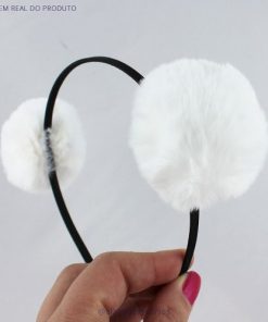 Tiara Arquinho Pompom Poliana Kawaii Ursinho - Branca