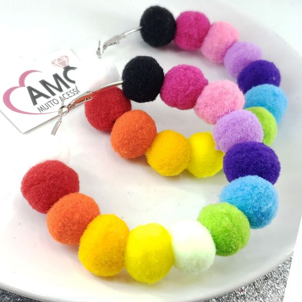 Brinco Argola Pompom Neon - Carnaval