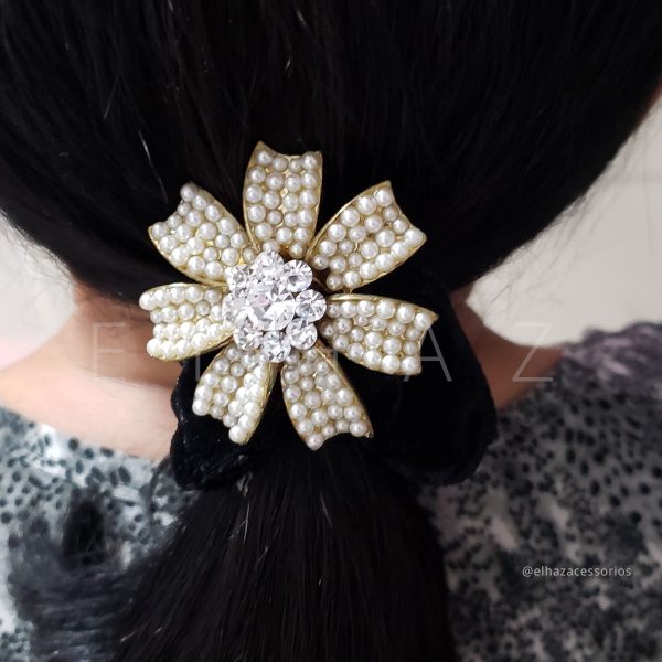 Scrunchie Prendedor De Cabelo Com Pedraria Strass Camelia