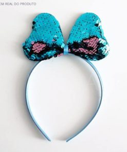 Tiara Minnie Laço Lantejoula Paetê Azul