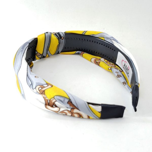 Tiara Turbante Cetim com Dentinhos Estampa Correntes - Amarelo - Imagem 2