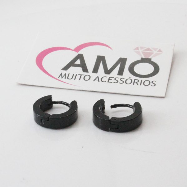 Brinco Masculino Argola Aço Inoxidável 316l 4mm Preto