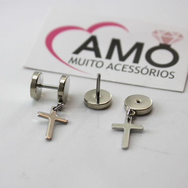 Brinco falso alargador Cruz Aço Inoxidável 316l