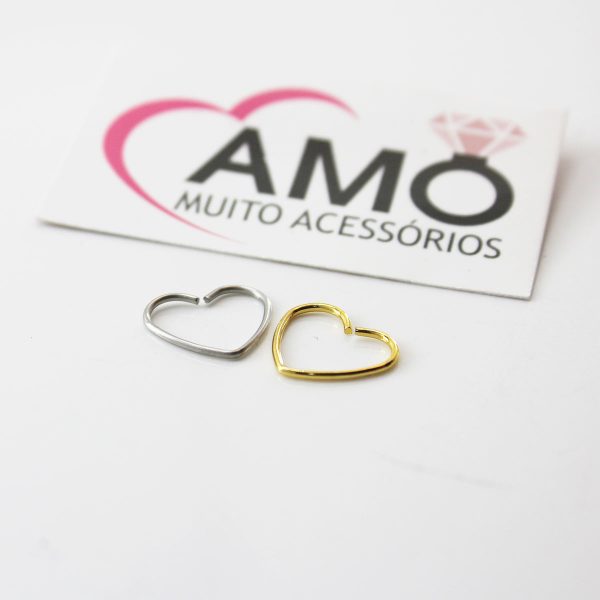 Piercing Coração Antialérgico Aço Inox - Prateado - Imagem 2