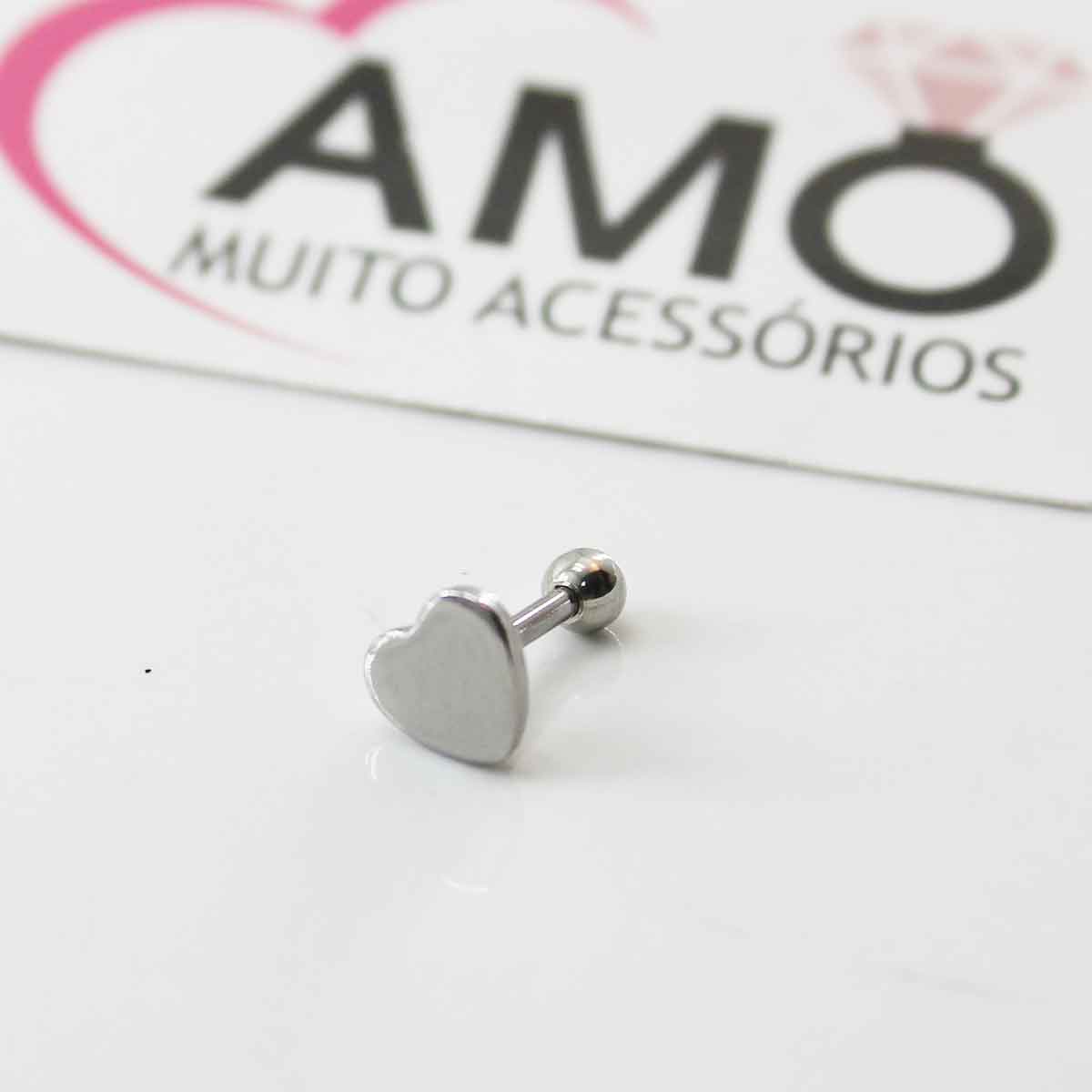 Piercing Tragus Flat Aço Inox coração antialérgico fashion