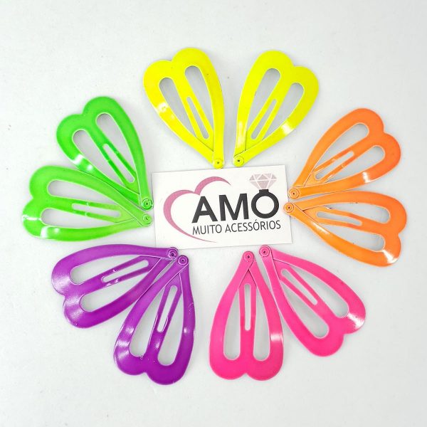 Presilha De Cabelo Tic-Tac Neon Vsco Girl Coração Diversas Cores