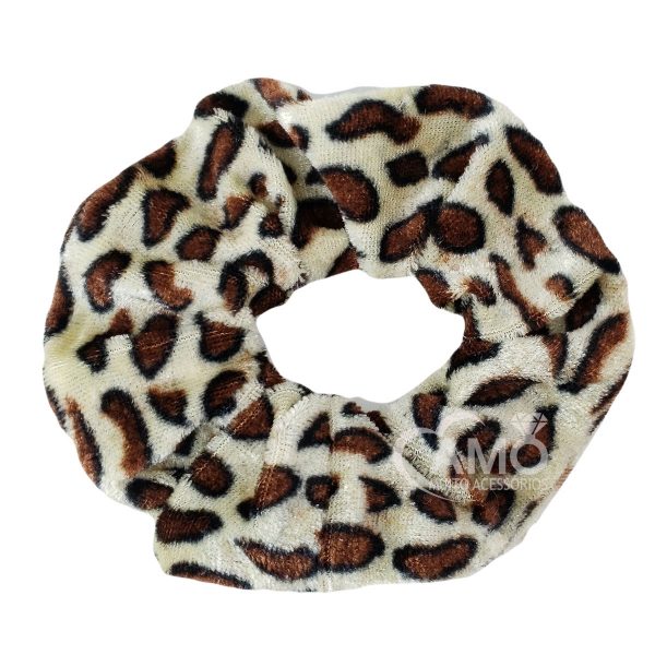 Scrunchie Xuxinha de veludo – Animal Print Onça Clara