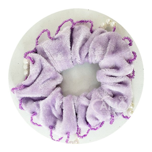 Scrunchie Vsco Frufru Xuxa Prendedor Anos 90`s Pérolas e Miçangas - Lilás