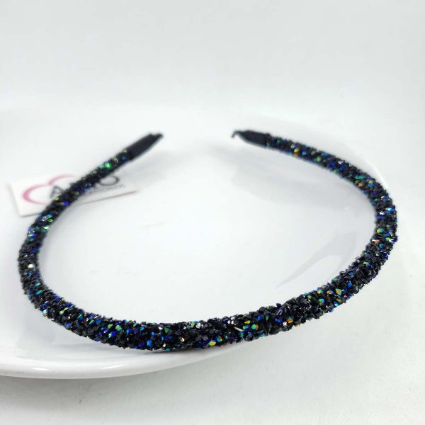 Tiara Strass Cristais Swarovski Inspired- Preto e Furta-Cor