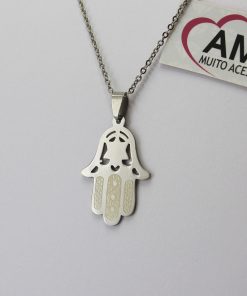 Colar Aço Cirurgico com pingente Aço Cirurgico- Hamsa Mão de Fátima