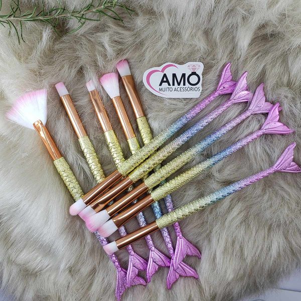 Kit com 10 pincéis rabo de sereia- Rosa - Imagem 3