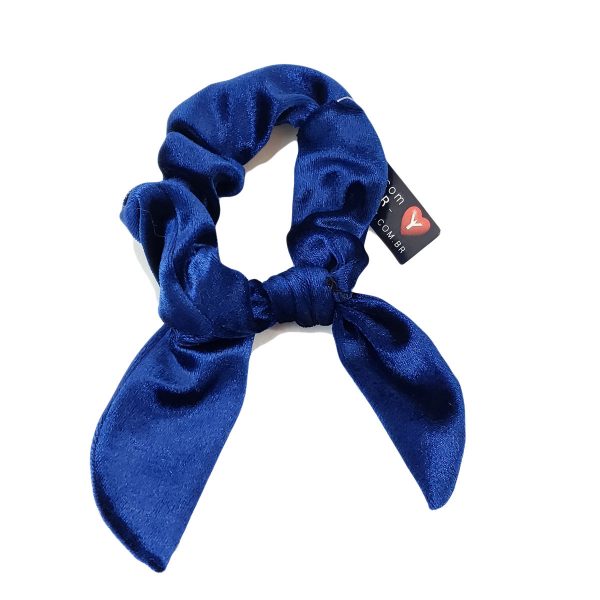Prendedor Cabelo Scrunchies Orelhinha Veludo Frufru Laço-Azul Veludo