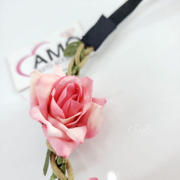 Faixa De Flores Rosas De Tecido - Imagem 3