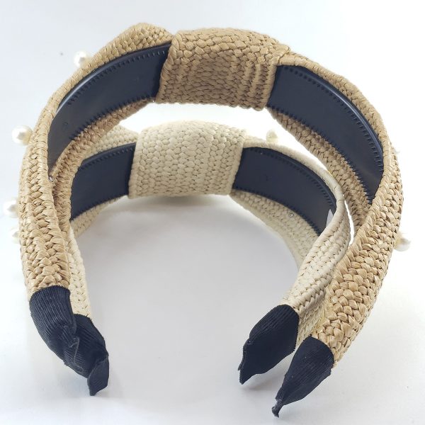 Tiara Palha com aplicação de pérolas- Marrom-claro - Imagem 3