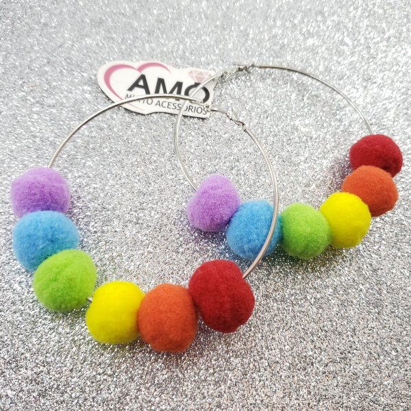 Brinco Argola Pompom Neon - Carnaval