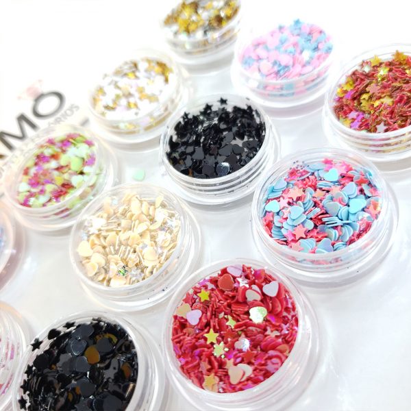 Kit 12 Glitter Maquiagem Flocado Coração E Estrela Carnaval
