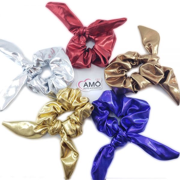 Scrunchie Metalizada Lacinho Laço Prendedor Cabelo Vsco Brilho