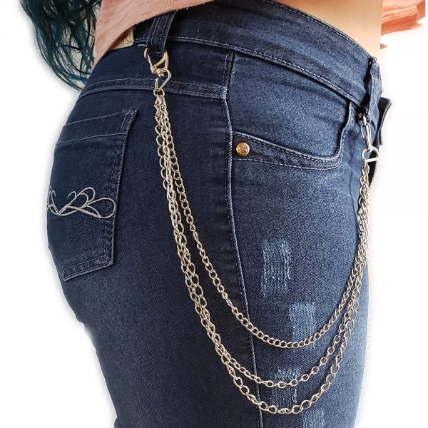 Corrente de Segurança Tripla com mosquetão Para Calça Carteira chaves