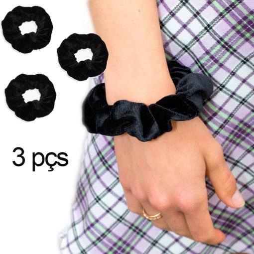 Kit 3 Scrunchie Prendedor Cabelo Xuxinha Veludo - Preto