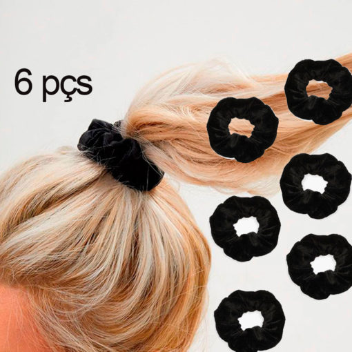 Kit 6 Scrunchie Prendedor Cabelo Anos 80`s-  Somente Preto