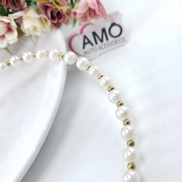 Tiara Clássica Pérolas Com Detalhes Dourados - Imagem 2