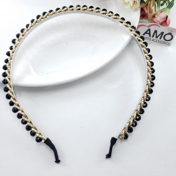 Tiara Pedrarias Preto E Dourado