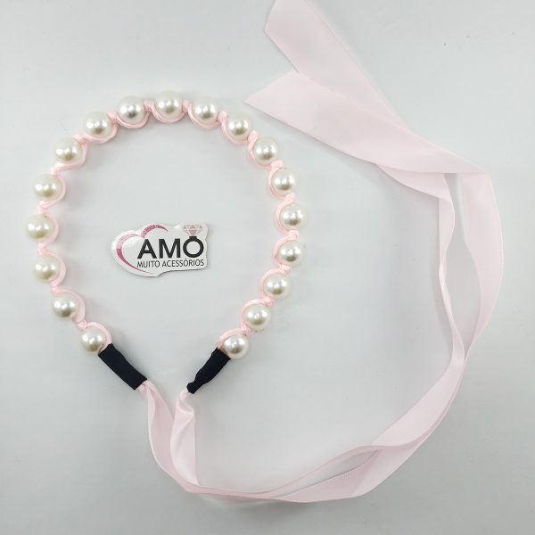 Tiara Pérola com Fita de Cetim Laço - Imagem 3
