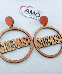 Brinco Cremosa em Mdf Pintura Brilhante Dourada e Laranja neon