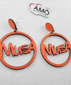 Brinco Musa em Mdf Pintura Laranja neon