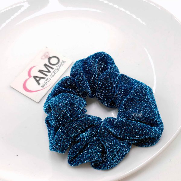 Scrunchie Lurex - Azul Turquesa