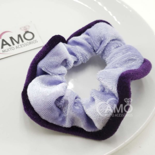 Scrunchies Veludo Prendedor Cabelo Veludo- Lilás Borda Roxa