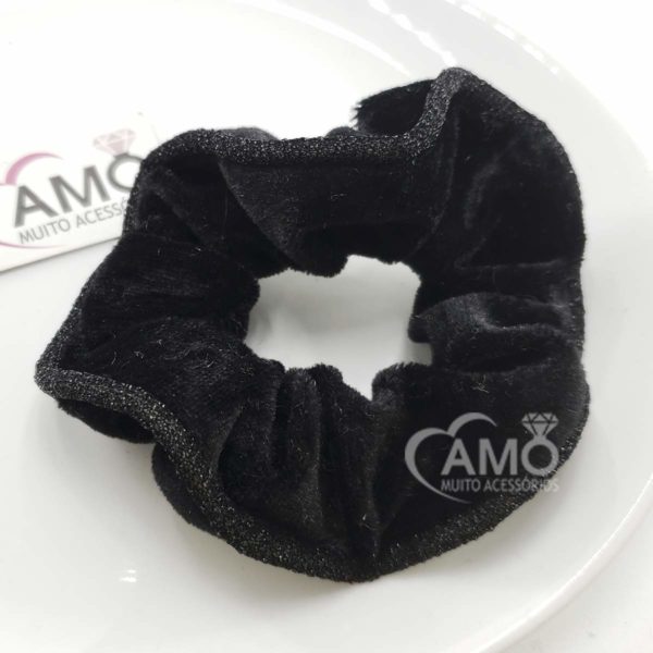 Scrunchies Veludo Prendedor Cabelo Veludo- Preta com Borda