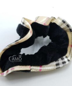 Scrunchies Veludo Prendedor Cabelo Veludo- Preta Borda Xadrez