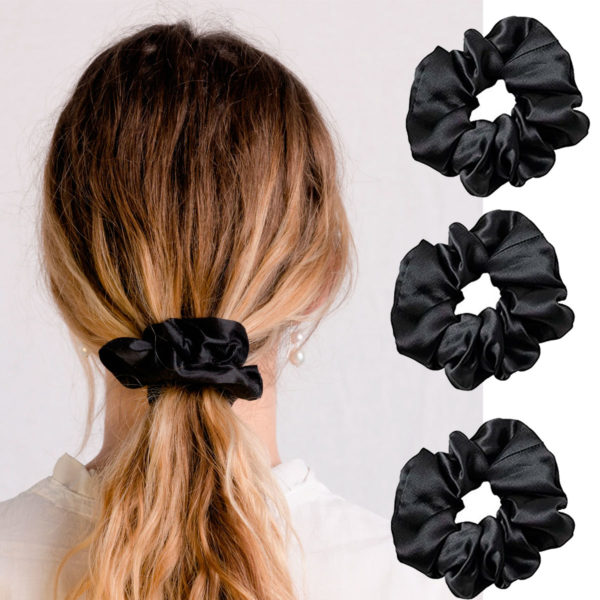 Kit 3 Scrunchie Prendedor Cabelo Xuxinha Cetim - Preto - Imagem 2