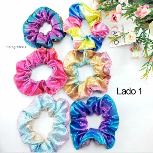 Kit Com 6 prendedor de cabelo Scrunchies Holográficas - Imagem 6