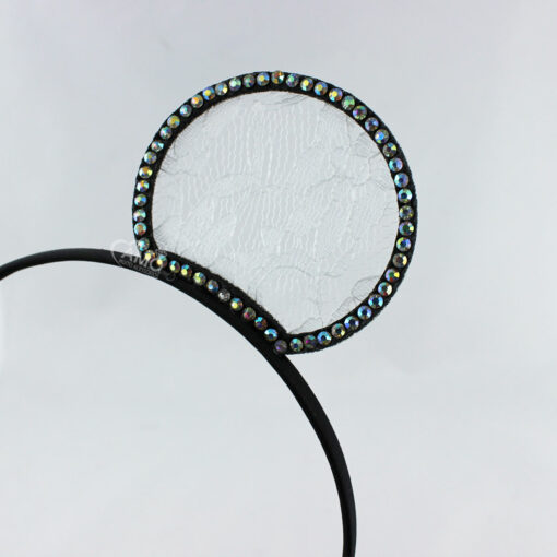 Tiara Urso Orelhinha Redonda Renda Branca E Strass - Imagem 2