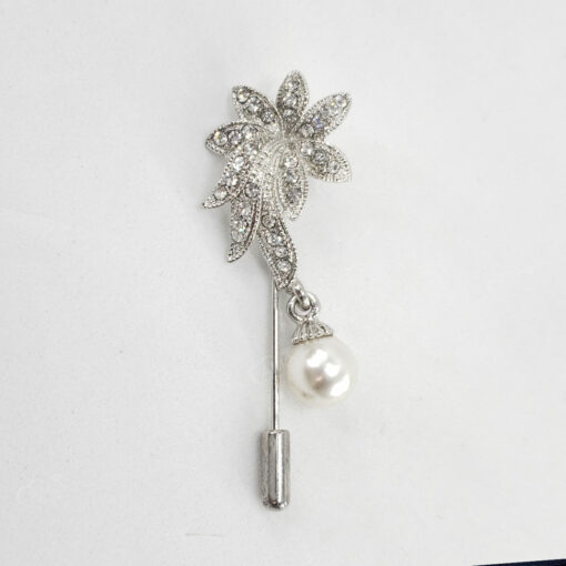 Alfinete Broche Pin De Gravata Lapela- Pérola Strass - Imagem 3
