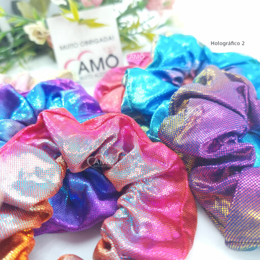 Kit Com 6 prendedor de cabelo Scrunchies Holográficas - Imagem 4