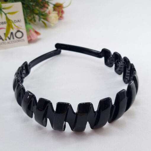 Tiara Plástica Zig Zag Preta