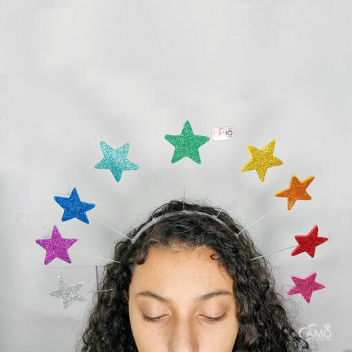 Tiara Carnaval Estrelas Coloridas Arco-Íris Brilho EVA - Imagem 4